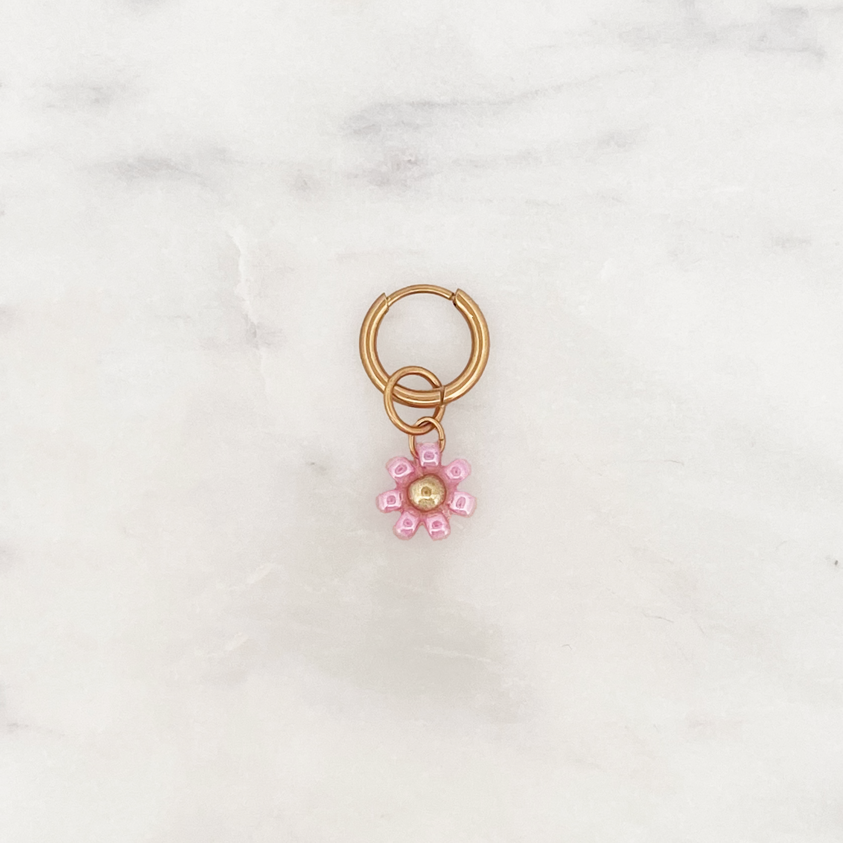 Tiny Huggie Pink Beads Flower Tiny Huggie Pink Beads Flower
