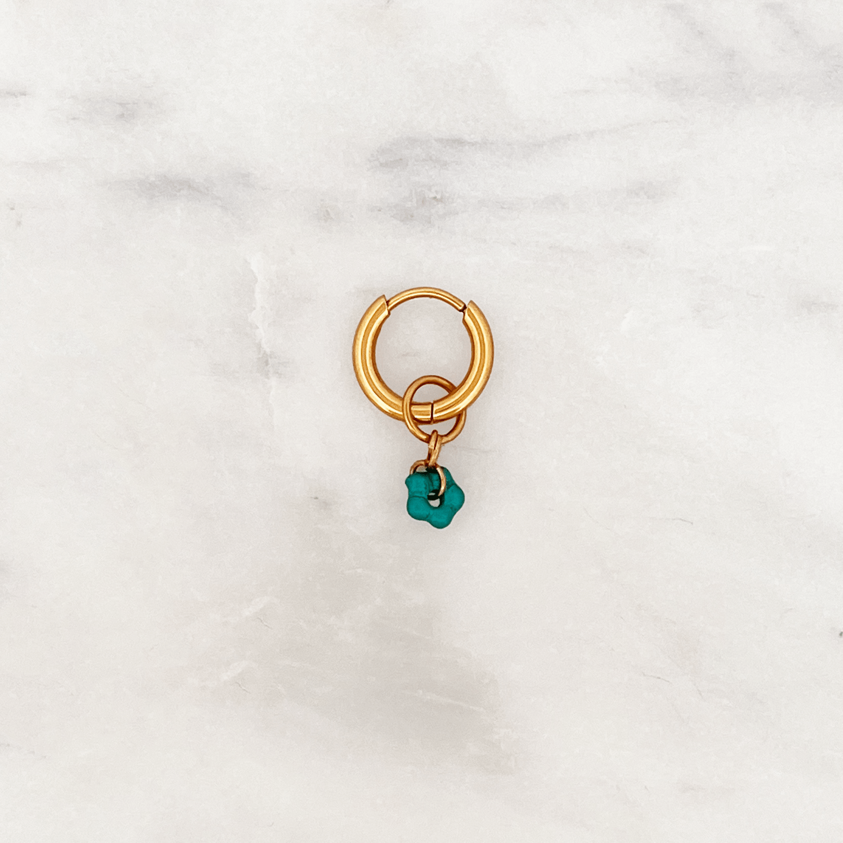 Classic Huggie Aqua Green Flower - ByNouck Jewelry Classic Huggie Aqua Green Flower - ByNouck Jewelry