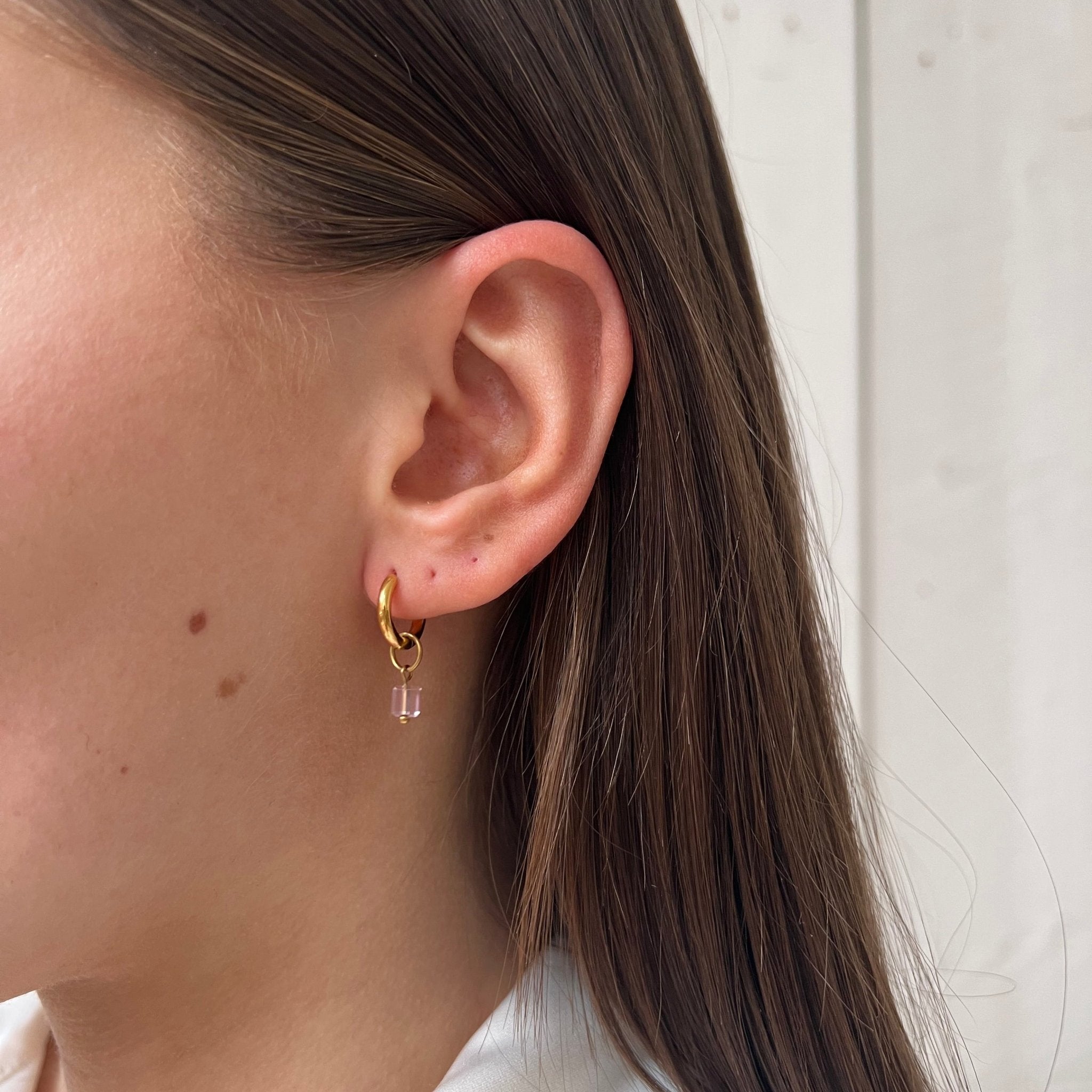 Classic Huggie Pink Cube - ByNouck Jewelry Classic Huggie Pink Cube - ByNouck Jewelry