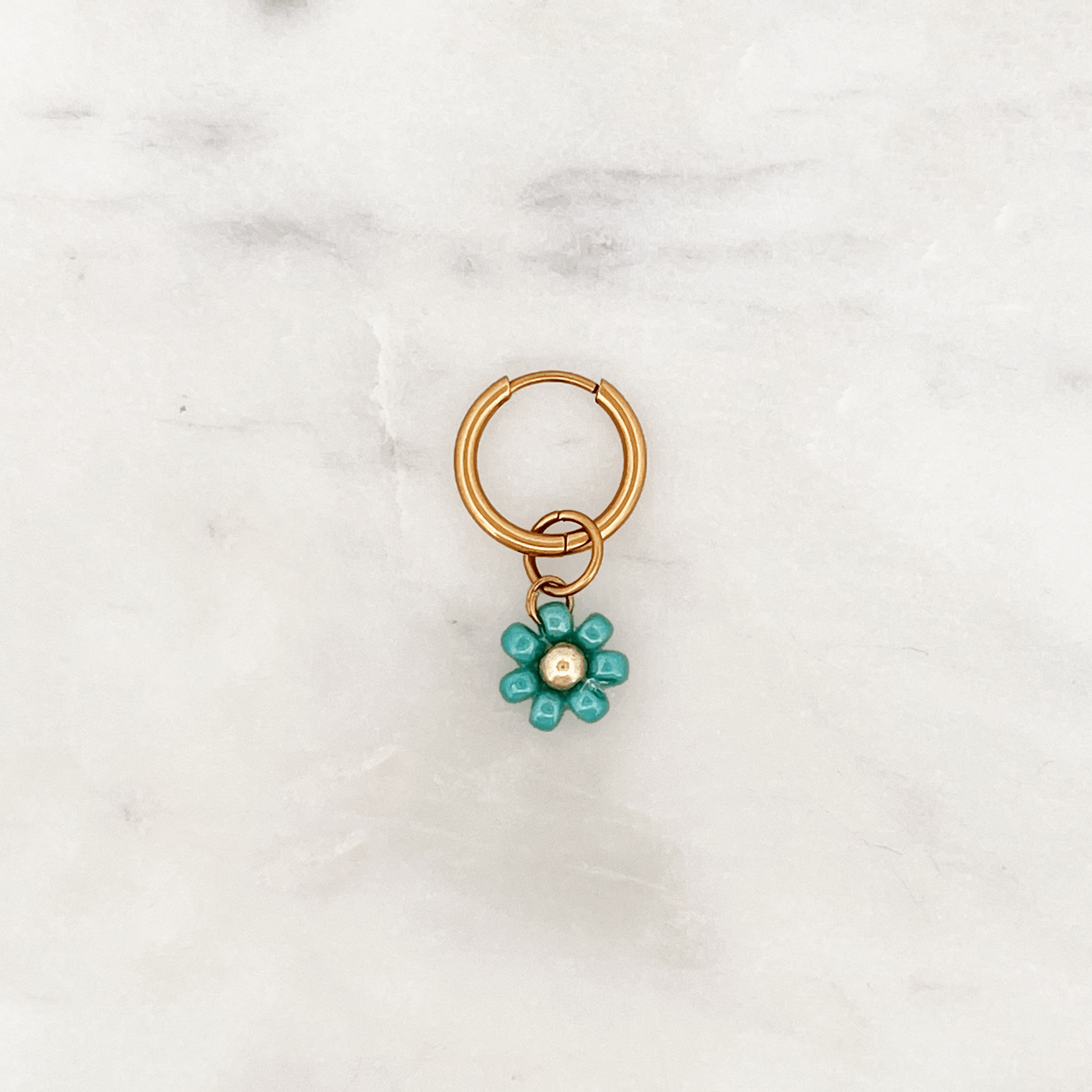 Fine Huggie Turquoise Beads Flower - ByNouck Jewelry Fine Huggie Turquoise Beads Flower - ByNouck Jewelry
