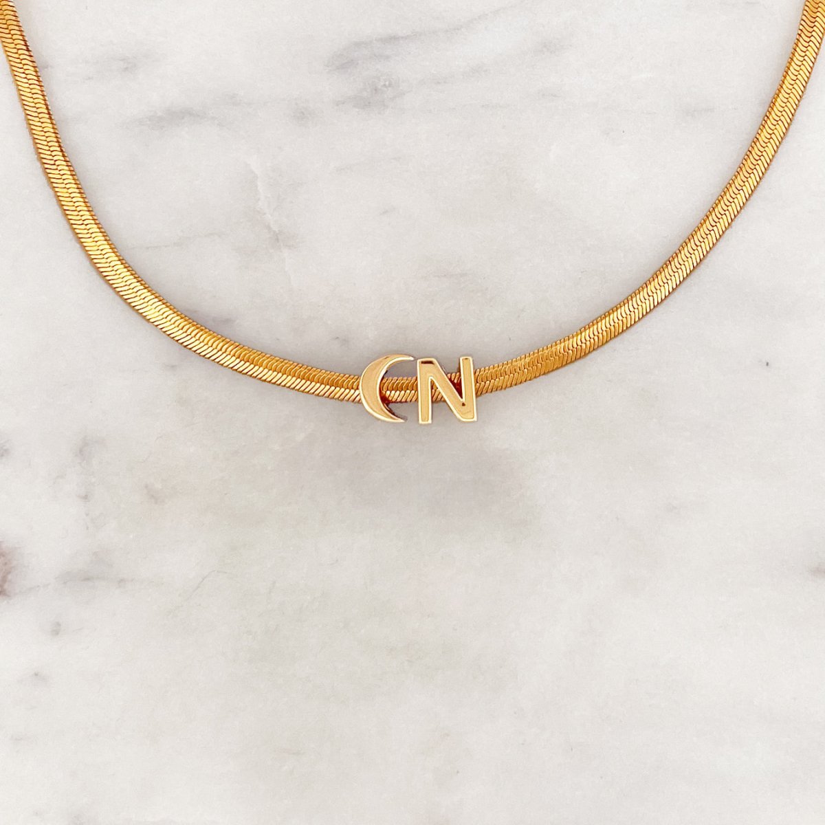 Flat Initial Choker Moon - ByNouck Jewelry Flat Initial Choker Moon - ByNouck Jewelry