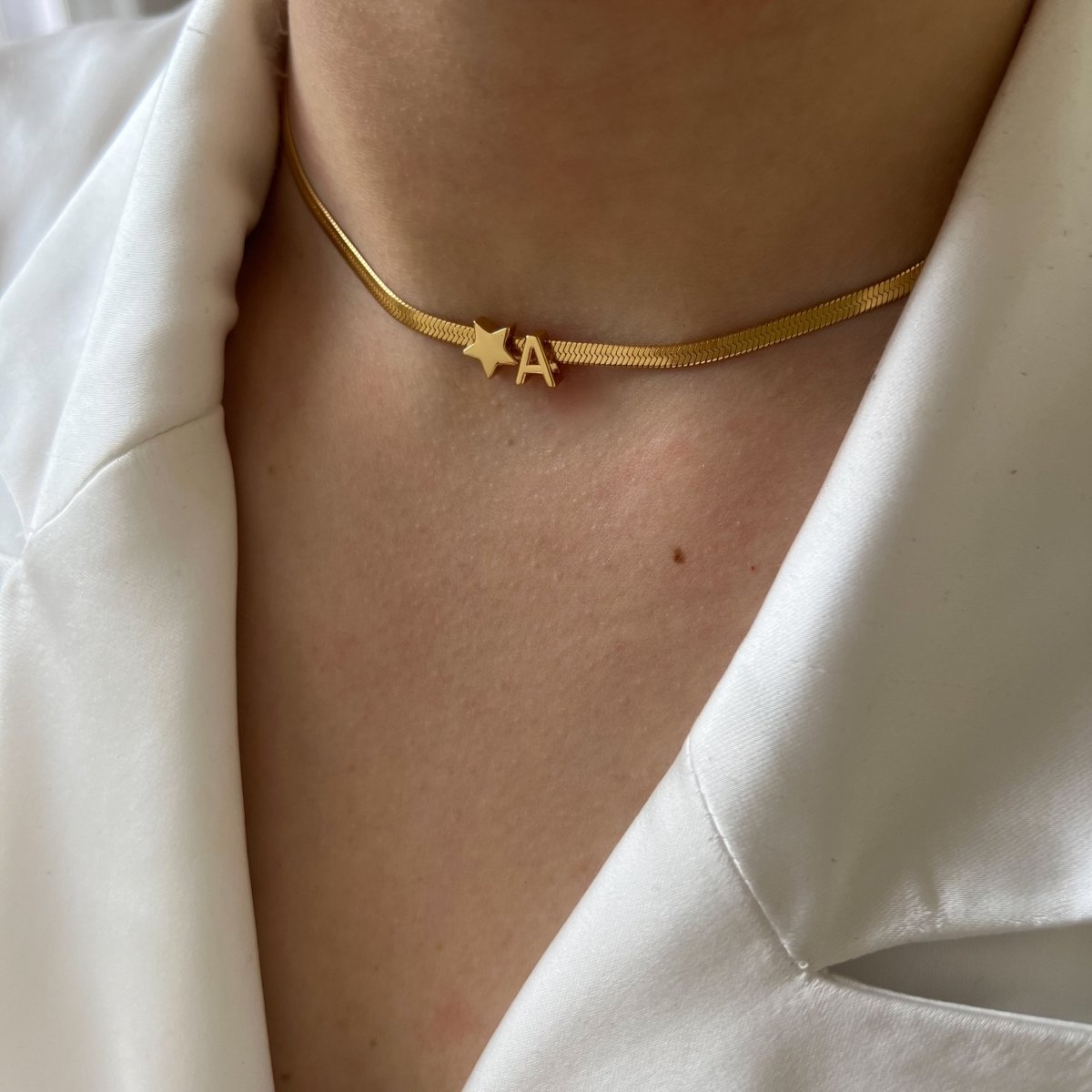 Flat Initial Choker Star - ByNouck Jewelry Flat Initial Choker Star - ByNouck Jewelry