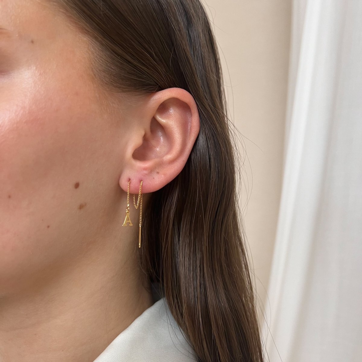 Threader Tiny Initial - ByNouck Jewelry Threader Tiny Initial - ByNouck Jewelry