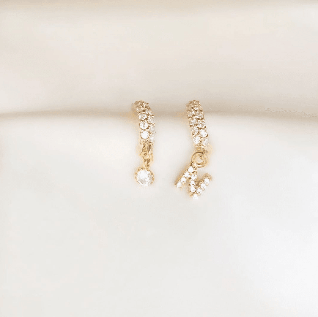 Diamond Initial Hoop - ByNouck Jewelry Diamond Initial Hoop - ByNouck Jewelry