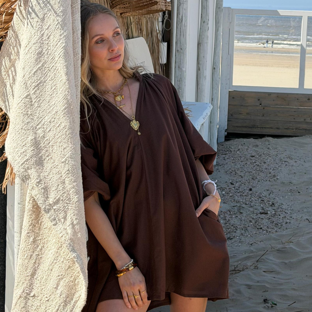 Clarke puff sleeve dress dark brown