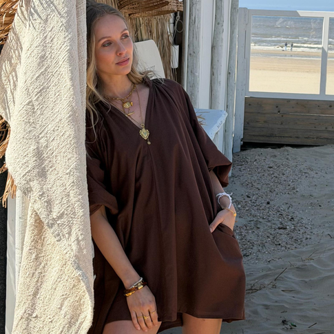 Clarke puff sleeve dress dark brown