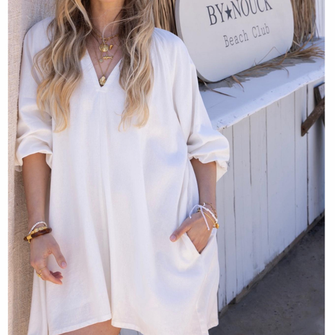 Clarke puff sleeve dress off white