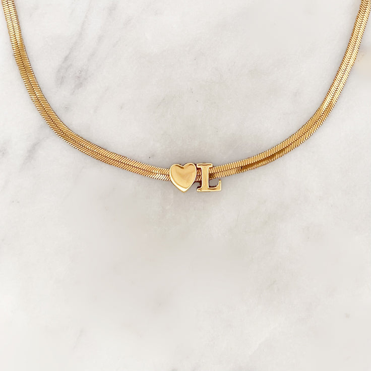 Flat Initial Choker Heart