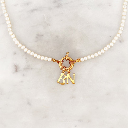 Glass Pearls Choker Medium Initial - ByNouck Jewelry
