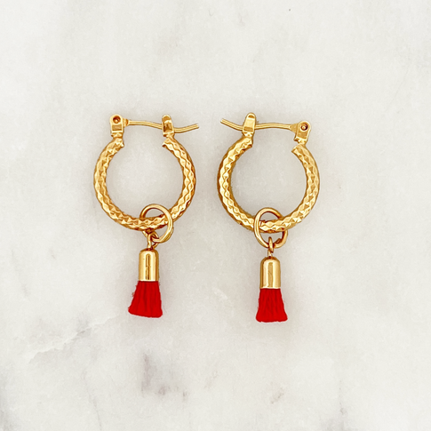 Voorbeeld Facet Hoop Set Rode Kwastje