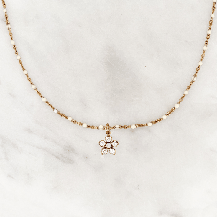 Necklace Ivory Dots Shiny Flower - ByNouck Jewelry