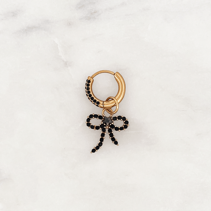 Onyx Hoop Black Rhinestone Bow - ByNouck Jewelry