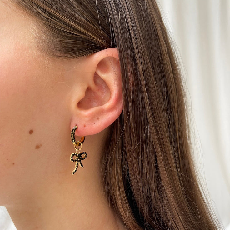 Onyx Hoop Black Rhinestone Bow - ByNouck Jewelry
