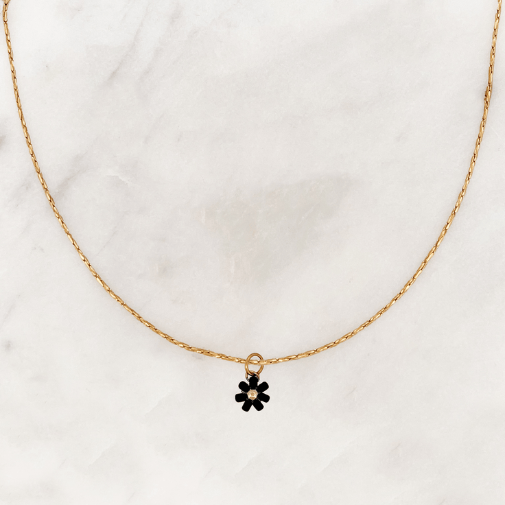 Rope Necklace Black Beads Flower - ByNouck Jewelry