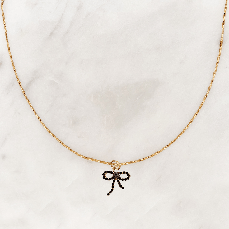 Rope Necklace Black Rhinestone Bow - ByNouck Jewelry
