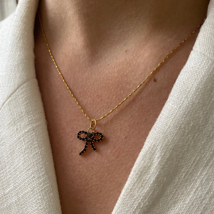 Rope Necklace Black Rhinestone Bow - ByNouck Jewelry