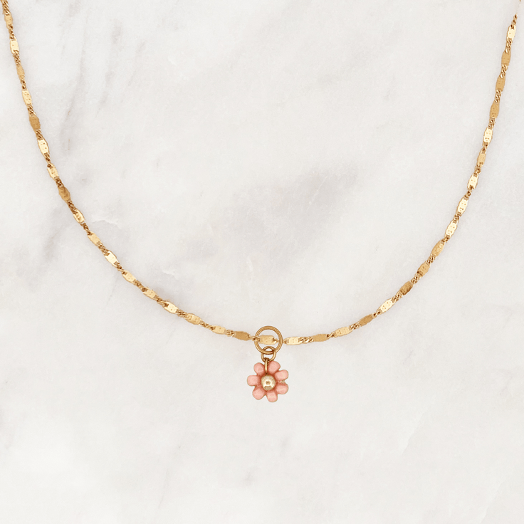 Twisted Necklace Peach Beads Flower - ByNouck Jewelry