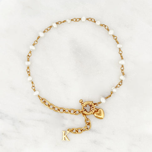 Bracelet Pearl Heart Initial