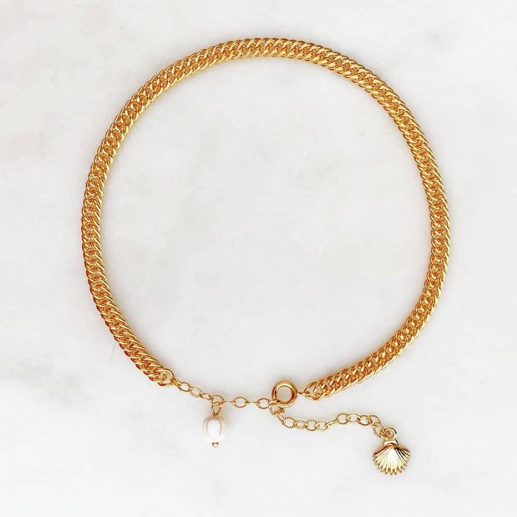 Anklet Curb Shell Beige - ByNouck Jewelry