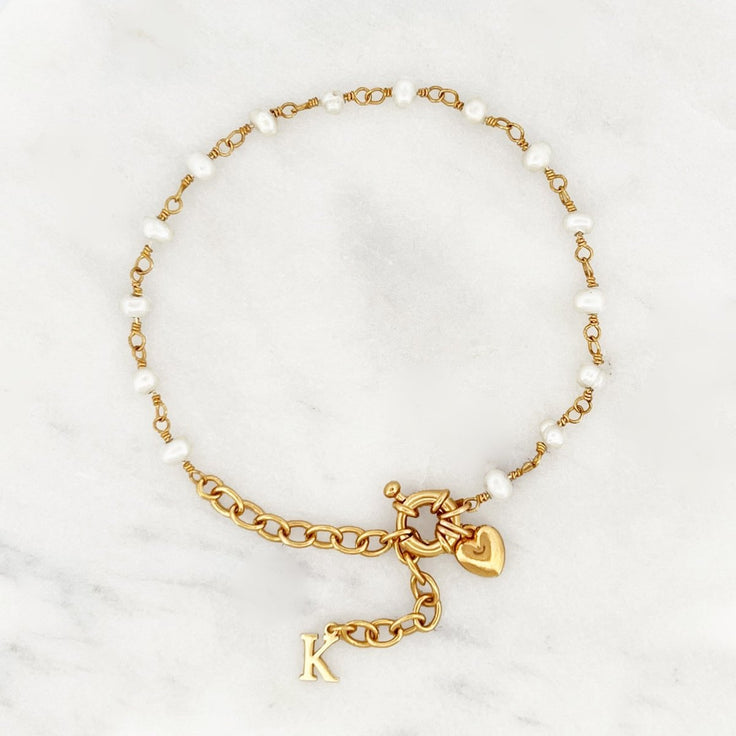 Bracelet Pearl Heart Initial - ByNouck Jewelry
